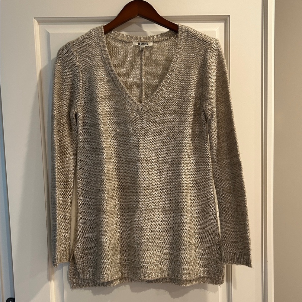 BB Dakota Metallic V-Neck Sweater - Silver